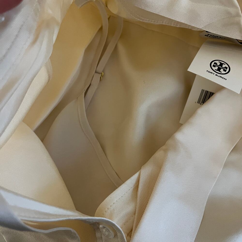 Tory Burch Silk Bow Long Sleeve Blouse French Cream Size 4 - Picture 9 of 10